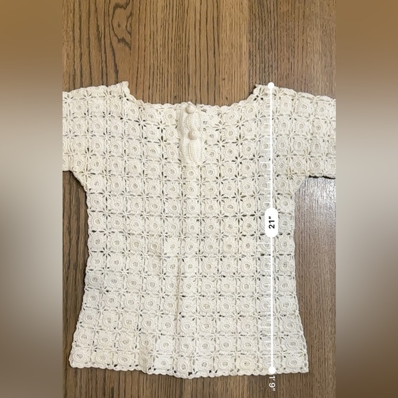 Vintage SK Imports Hand Crocheted Ivory Shirt-Size Small - Picture 6 of 7